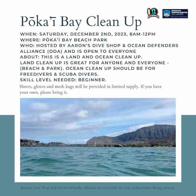 West-side reef and beach park with Aaron's Dive Shop and Ocean Defenders Alliance at Pokai Bay